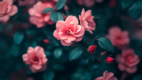 Pink Roses Bloom in Soft Elegance.