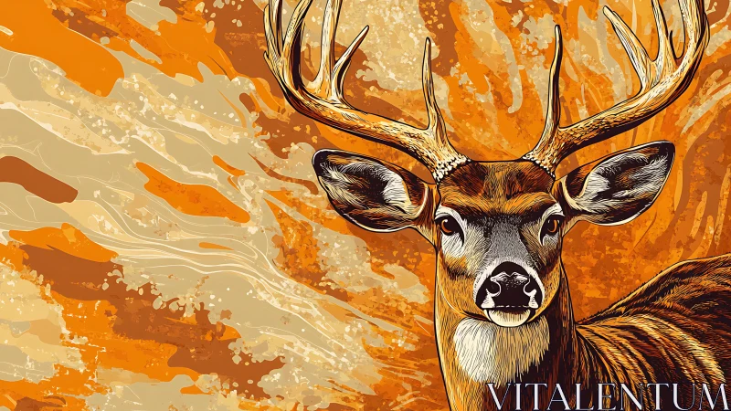 Stylized whitetail deer portrait in dynamic amber waves.