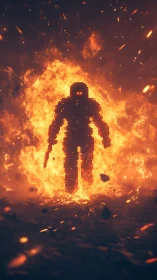 Pixel Art Warrior Consumed by Inferno.