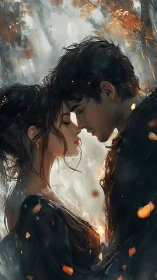 Two Figures in Intimate Moment with Golden Light