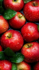 Crimson apples with water droplets in high-saturation closeup.