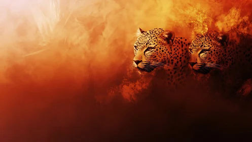 Twin Leopards in Golden Solitude.