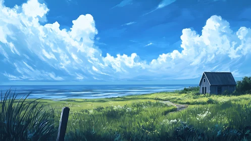 Solitary Cottage Dreams Where Meadow Meets Sky