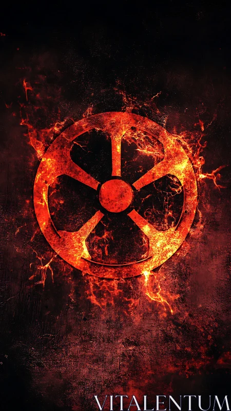 Circular emblem rendered as fiery radial symbol on black field