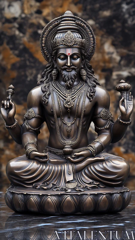 Bronze Hindu deity statue seated in serene meditation.