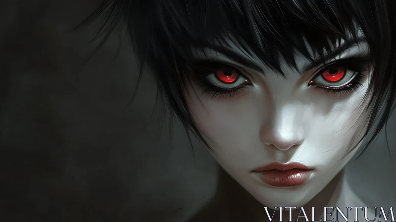 Scarlet-eyed night prodigy with razor-cut raven hair.