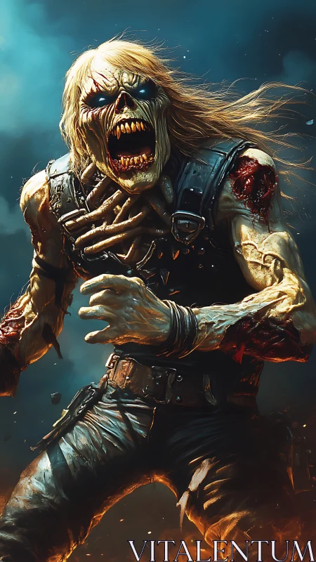 Undead warrior lunges forward with glowing eyes and snarl