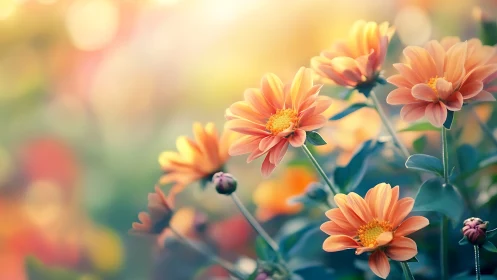 Orange Gerbera Daisies in Shallow Focus Garden Setting