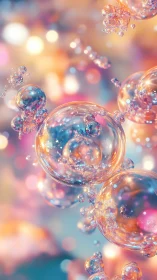 Iridescent soap bubbles render with volumetric bokeh lighting depth