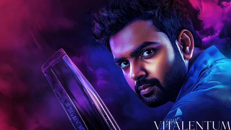 Cricketer gazes ahead with bold colors and quiet confidence