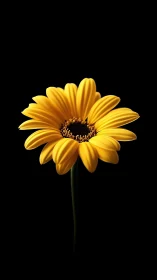 Gerbera Daisy with Radiant Golden Petals Against Void.