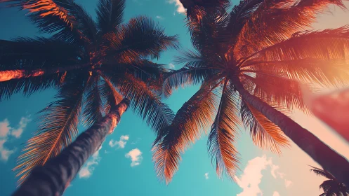 Sun-drenched palm giants stretch into a neon-soaked sky