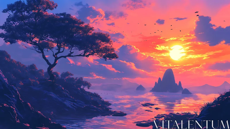 Sunlit shoreline dream with glowing sky and quiet waters.