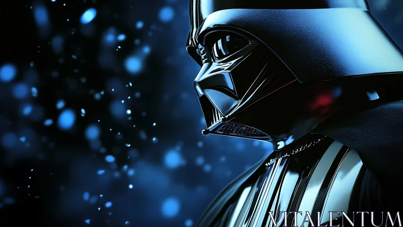 Moody sci fi villain glows against a dreamy blue night.