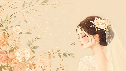 Bridal profile portrait harmonizes florals and soft pastels