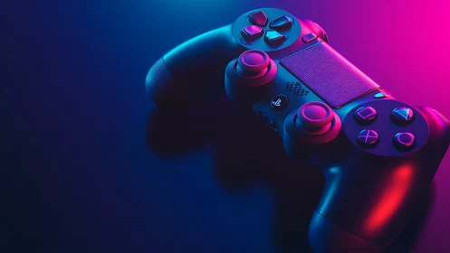 PlayStation DualSense Controller with Neon Cyan-Magenta Lighting
