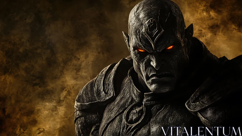 Dark stone warlord portrait in moody chiaroscuro lighting.