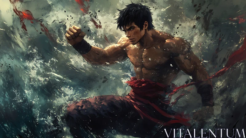 Warrior launches explosive punch through swirling chaos