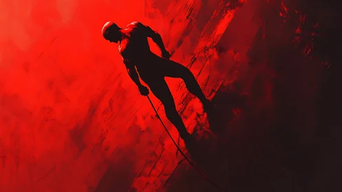 Digital painting of vigilante silhouette in red chiaroscuro.