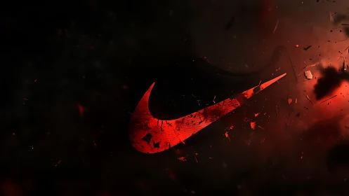 Dynamic red swoosh explodes through dark cinematic space.