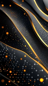 Curved metallic bands intersect while orange particles drift