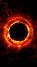 Concentric Ring Fire Structure Against Black Background