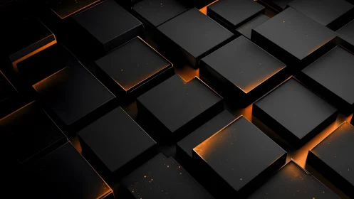 Futuristic Black Cubes with Orange Glow in 3D Abstract Design.