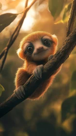 High-detail digital primate creature on arboreal support branch.