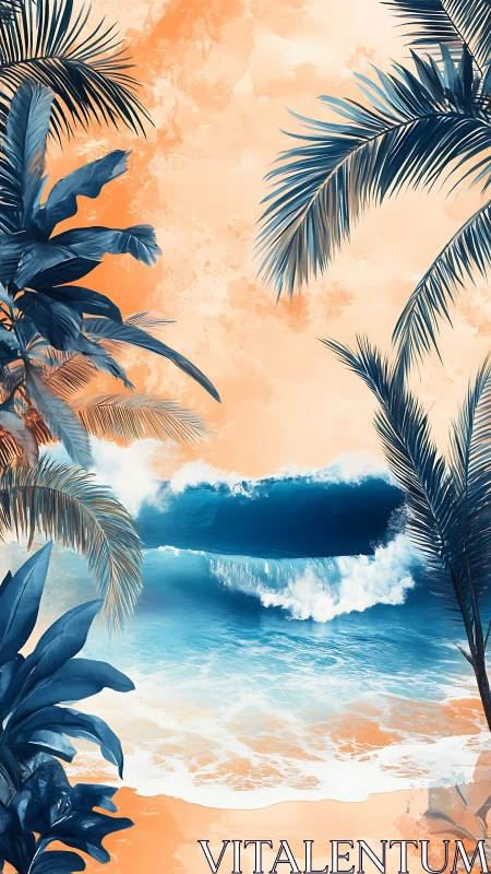 Bicolor tropical surfscape with high contrast foliage and wave dynamics