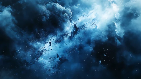 Stellar nebula cloud shatters through deep cosmic void.