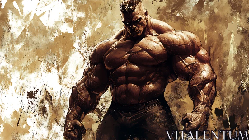 Muscular figure in brown-toned digital character study.