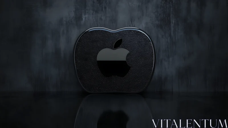 Black Apple Logo Icon on Dark Textured Surface.