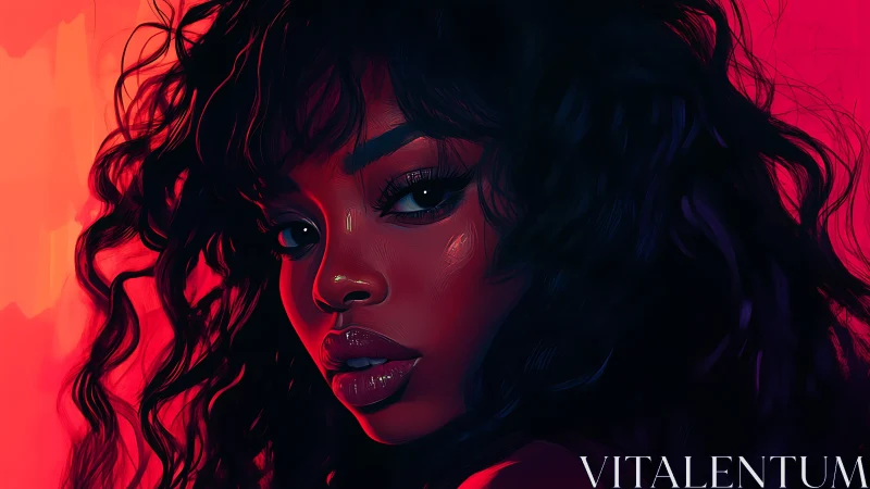 Digital portrait shows woman in profile against red backdrop