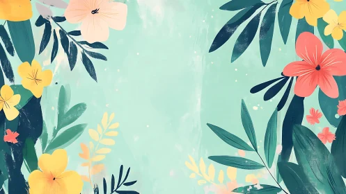 Botanical vector composition with chromatic floral elements and teal palette scheme. Digital illustr