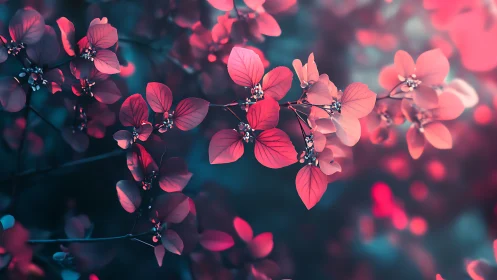 Pink Blossoms Branch With Bokeh Background.
