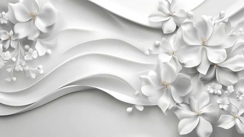 White 3D Flowers with Elegant Flowing Ribbons.