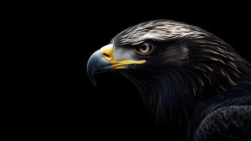 Majestic Golden Eagle Portrait on Black Background, Realistic Style.