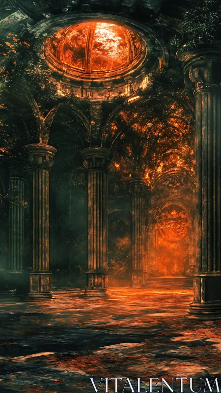 Cathedral of Embered Glass beneath a burning sky.