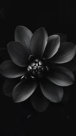 Monochromatic Dahlia Bloom: Radial Petal Architecture on Deep Black.