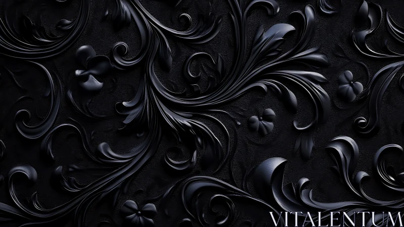 Velvet shadows curl into glossy black baroque whispers