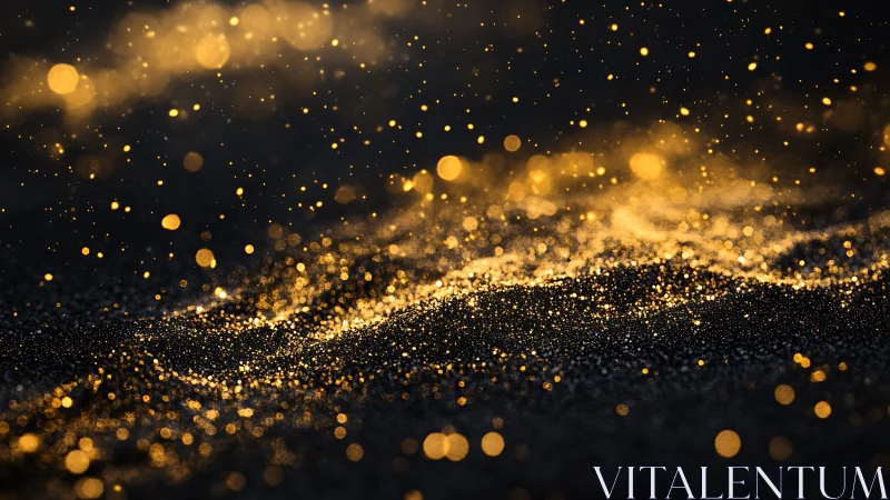 Gold light particles forming abstract wave on dark field.