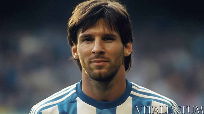 Close-cropped football portrait with shallow depth and soft stadium bokeh