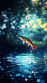 Trout rockets skyward as the forest pond turns to starlight