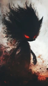 Dark silhouetted creature stands in fiery smoky haze