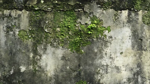 Weathered concrete wall shows moss growth and surface decay