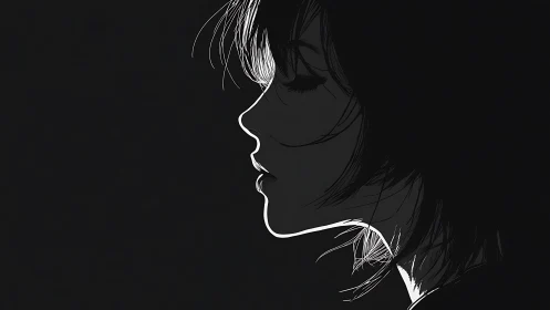 Quiet glow of a dreaming girl traced in gentle outline.