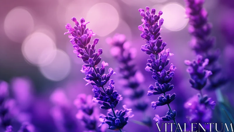 Purple lavender flowers with bokeh background in focused botanical composition.