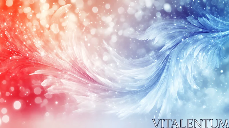 Feathered light currents swirl where ember meets frost