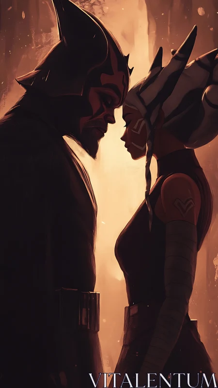 Dramatic Confrontation: Silhouetted Figures Against Luminous Golden Glow.