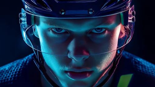 Neon-eyed ice warrior locked in pre-game battle focus.